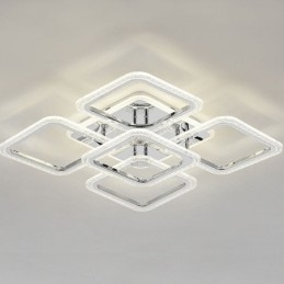 Lampa sufitowa kwadratowa, chromowana, akrylowa, 5 świateł
