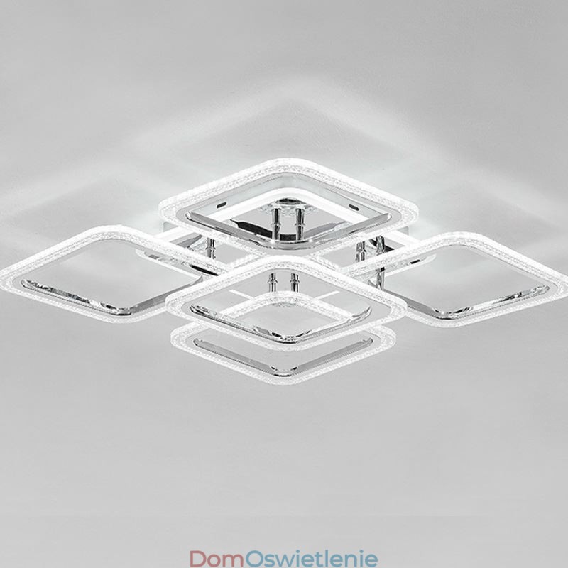Lampa sufitowa kwadratowa, chromowana, akrylowa, 5 świateł