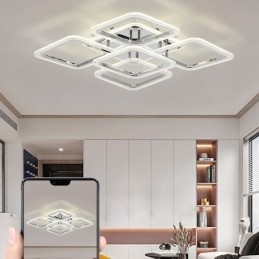 Lampa sufitowa kwadratowa, chromowana, akrylowa, 5 świateł