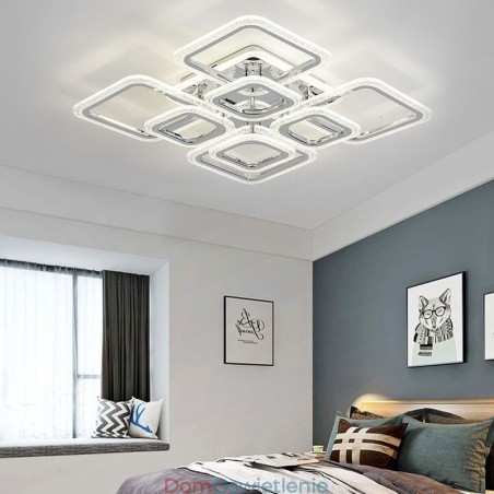 Lampa sufitowa kwadratowa akrylowa montowana na płasko, chromowana, 8 świateł Lampa sufitowa kwadratowa akrylowa montowana na płasko, chromowana, 8 świateł