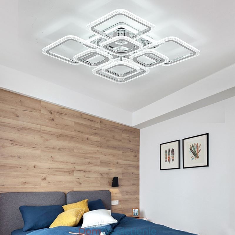 Lampa sufitowa kwadratowa akrylowa montowana na płasko, chromowana, 8 świateł
