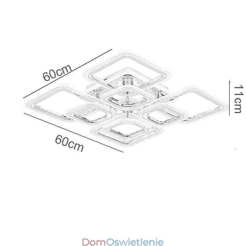 Lampa sufitowa kwadratowa akrylowa montowana na płasko, chromowana, 8 świateł