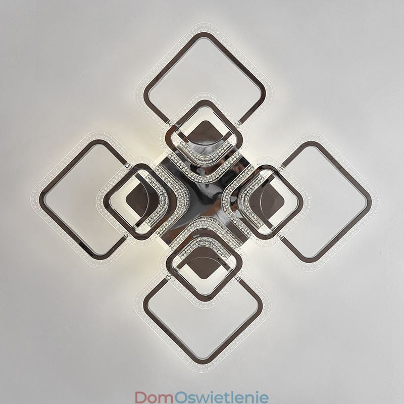 Lampa sufitowa kwadratowa akrylowa montowana na płasko, chromowana, 8 świateł