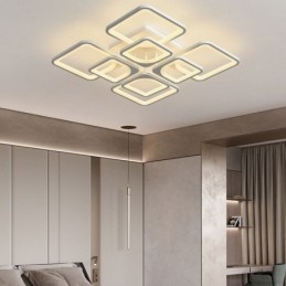 Lampa sufitowa kwadratowa akrylowa wpuszczana w biały sufit 5 świateł 8 świateł
