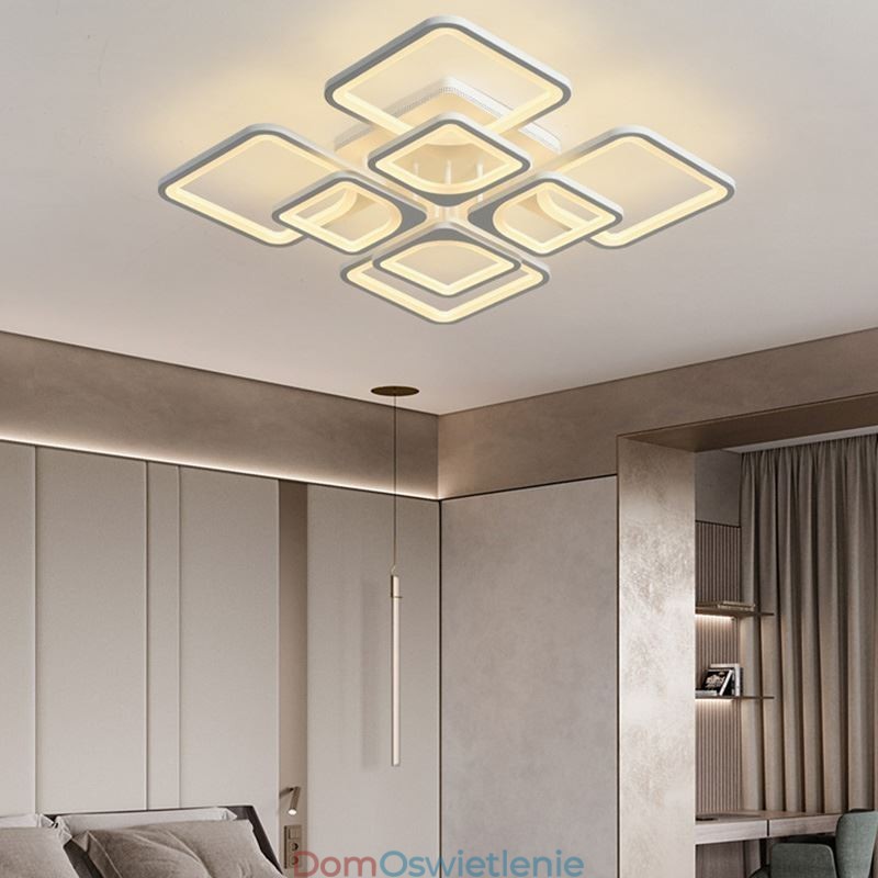 Lampa sufitowa kwadratowa akrylowa wpuszczana w biały sufit 5 świateł 8 świateł