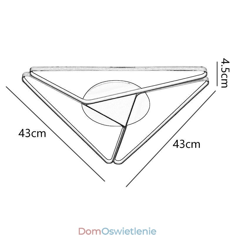 Minimalistyczna lampa sufitowa w kształcie trójkąta, montowana na płasko