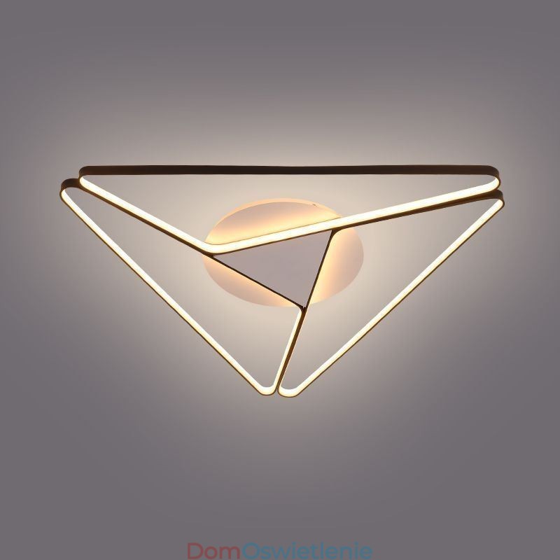 Minimalistyczna lampa sufitowa w kształcie trójkąta, montowana na płasko