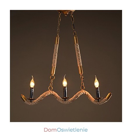 Świeca Konopna Żyrandol Vintage Wisząca Fala Kutego Żelaza Żyrandol Z Liny Konopnej