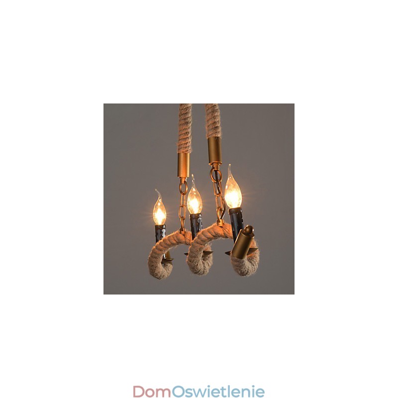 Świeca Konopna Żyrandol Vintage Wisząca Fala Kutego Żelaza Żyrandol Z Liny Konopnej