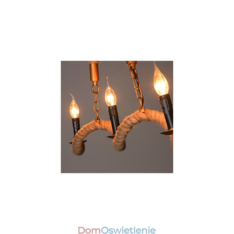 Świeca Konopna Żyrandol Vintage Wisząca Fala Kutego Żelaza Żyrandol Z Liny Konopnej