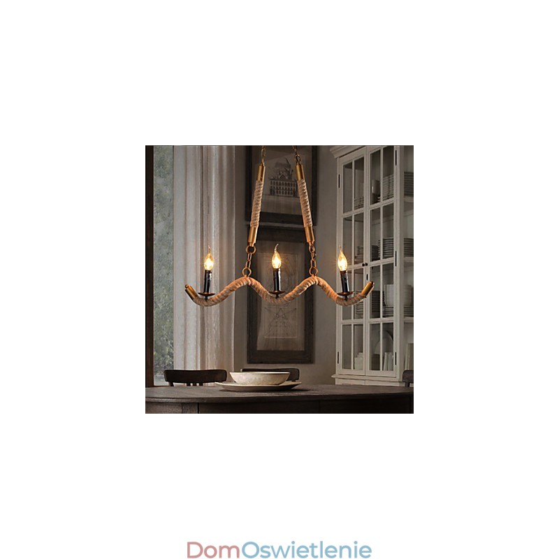 Świeca Konopna Żyrandol Vintage Wisząca Fala Kutego Żelaza Żyrandol Z Liny Konopnej