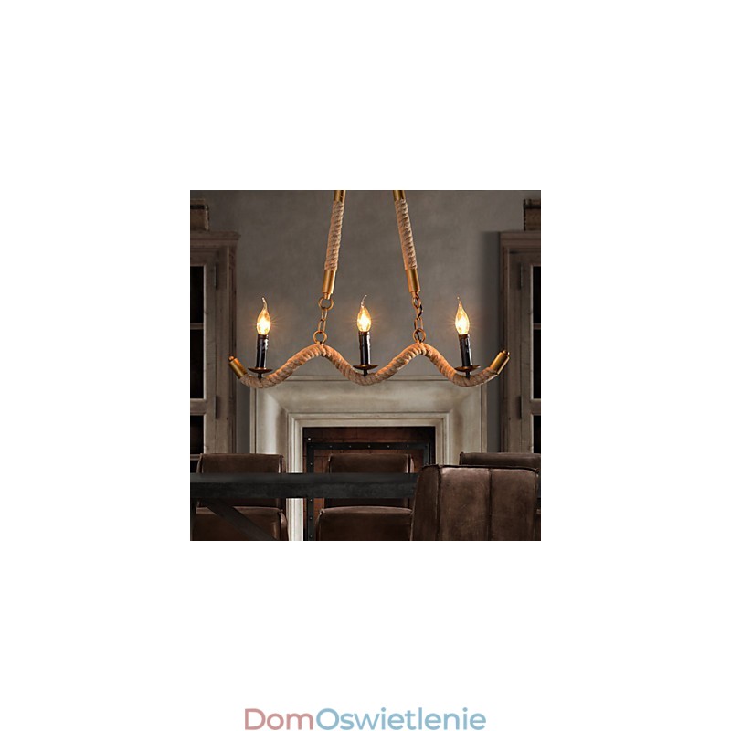 Świeca Konopna Żyrandol Vintage Wisząca Fala Kutego Żelaza Żyrandol Z Liny Konopnej