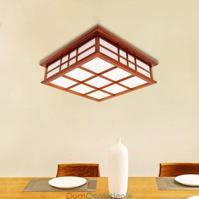 Lampa sufitowa w stylu retro, drewniana, montaż na płasko