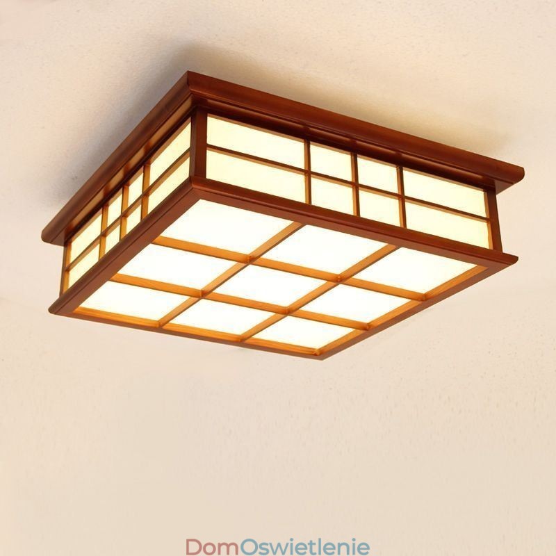 Lampa sufitowa w stylu retro, drewniana, montaż na płasko