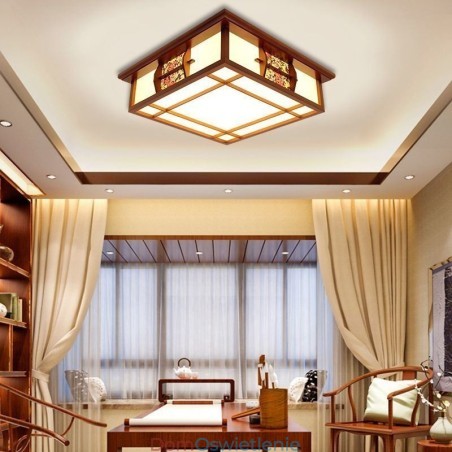 Retro drewniana lampa sufitowa kwadratowa montowana na płasko