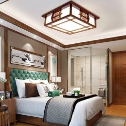 Retro drewniana lampa sufitowa kwadratowa montowana na płasko