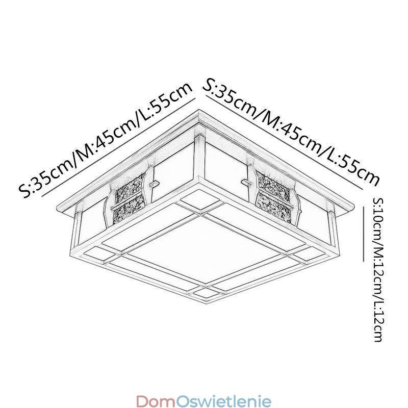 Retro drewniana lampa sufitowa kwadratowa montowana na płasko