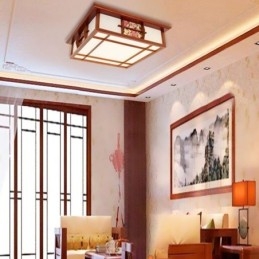 Retro drewniana lampa sufitowa kwadratowa montowana na płasko