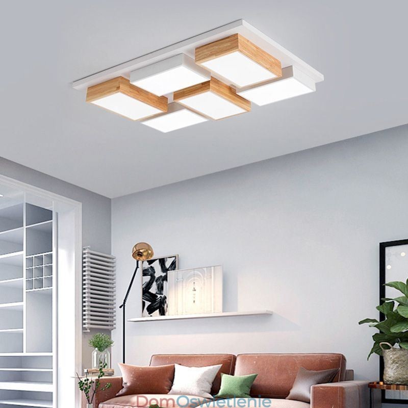 Nowoczesna lampa sufitowa z akrylu, geometryczna lampa sufitowa z drewna