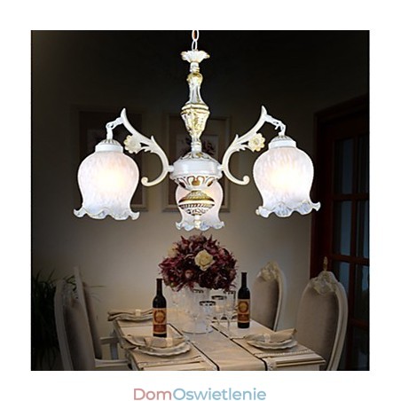 Żyrandol Trzy Światła Biały Europejski Retro Klasyczny