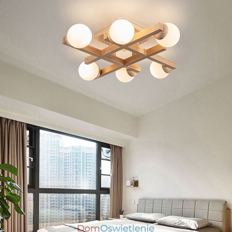 Japońska lampa sufitowa z drewna Magic Bean Molecular Ceiling Lamp