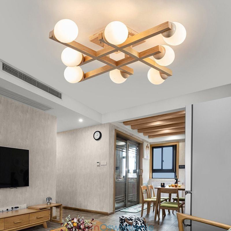 Japońska lampa sufitowa z drewna Magic Bean Molecular Ceiling Lamp