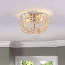 Drewniane lampy sufitowe Farmhouse z koralikami, montaż na płasko, 3 oprawy