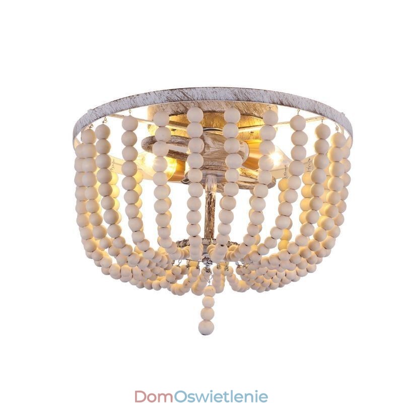 Drewniane lampy sufitowe Farmhouse z koralikami, montaż na płasko, 3 oprawy