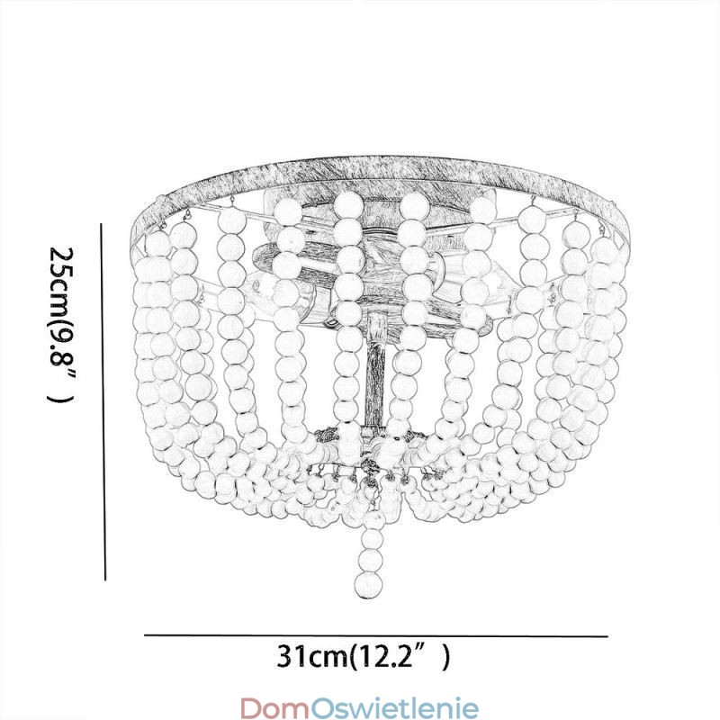 Drewniane lampy sufitowe Farmhouse z koralikami, montaż na płasko, 3 oprawy