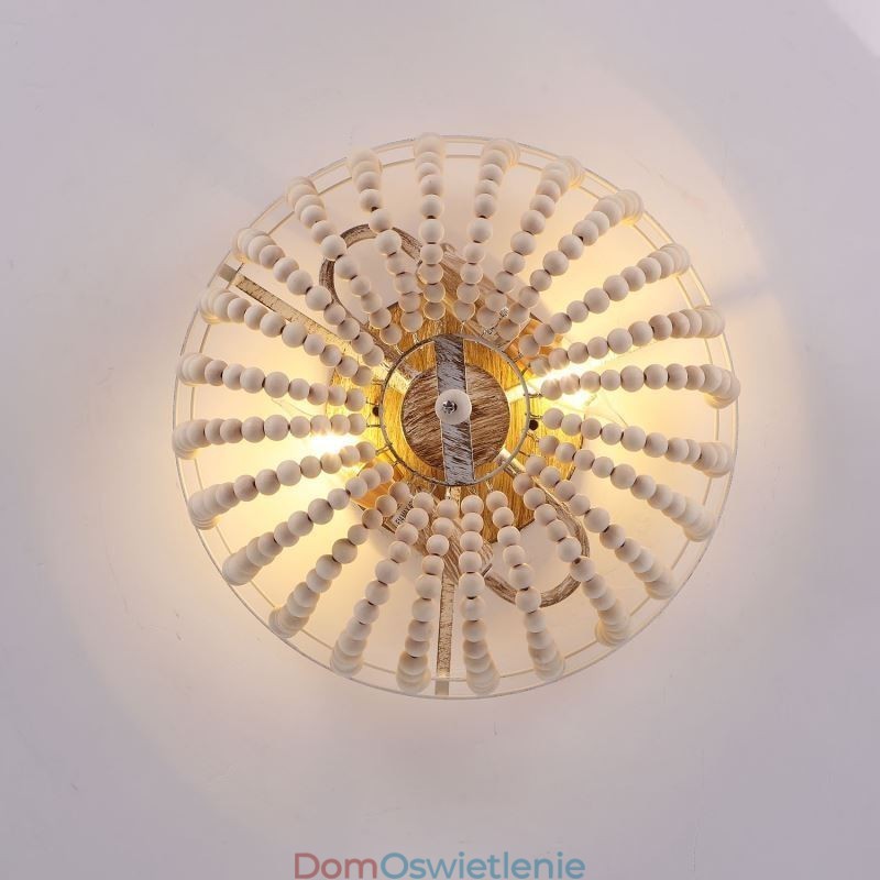 Drewniane lampy sufitowe Farmhouse z koralikami, montaż na płasko, 3 oprawy