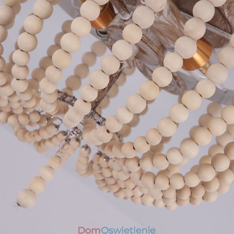 Drewniane lampy sufitowe Farmhouse z koralikami, montaż na płasko, 3 oprawy