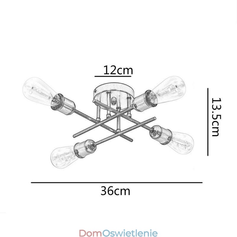 Oprawa oświetleniowa sufitowa do montażu na płasko, 4 gniazda świetlne