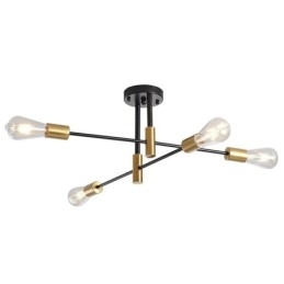 4 światła czarny żyrandol Sputnik Mid Century półpłaski sufitowy