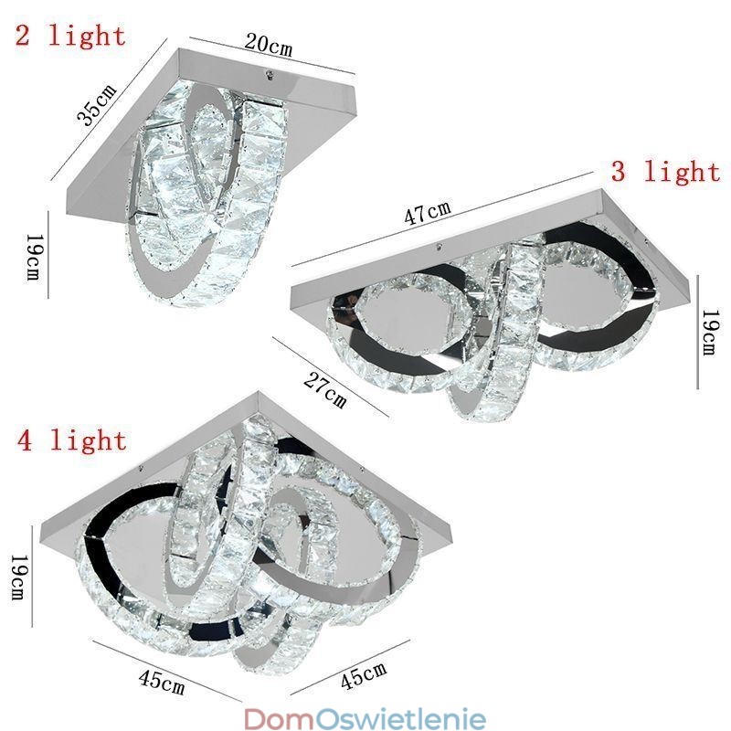 Półpierścień, lampa sufitowa kryształowa, montaż na płasko