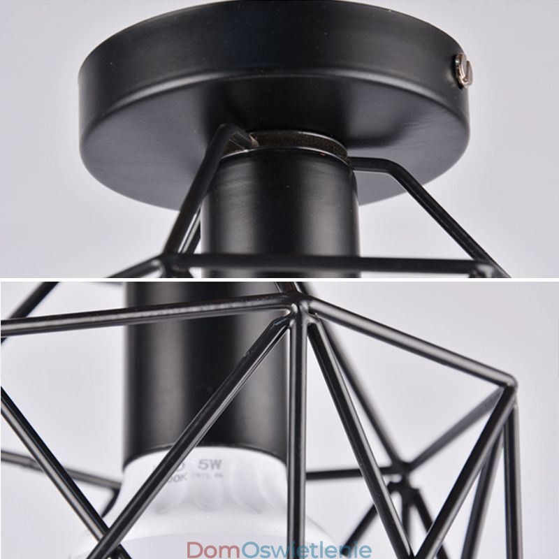 Metalowa klatka, lampa sufitowa montowana na płasko
