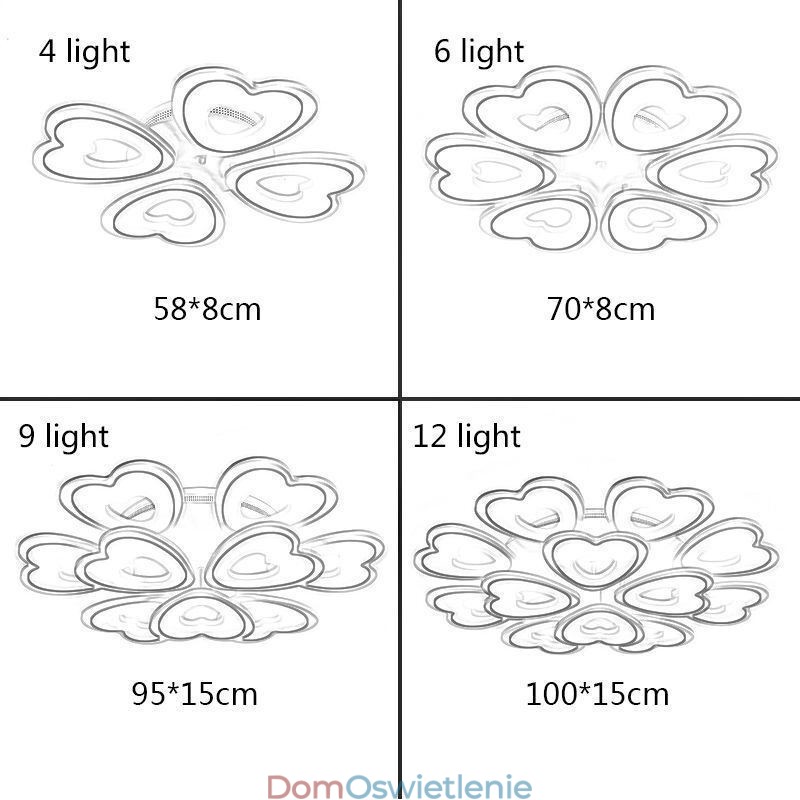 Lampa sufitowa w kształcie płatka serca, montaż na płasko