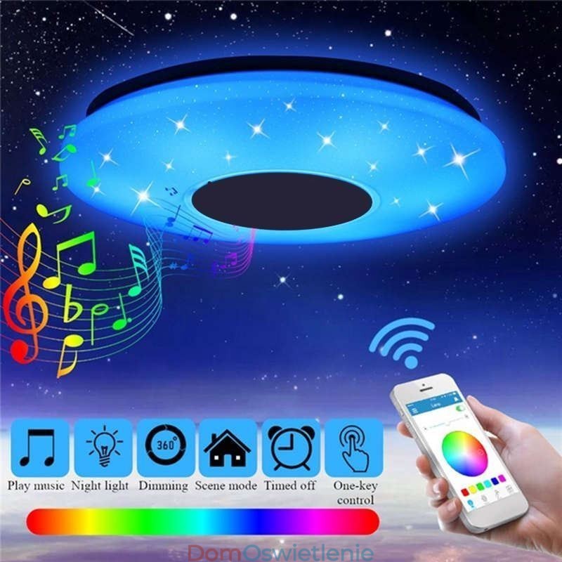 Kolorowa lampa sufitowa do montażu na płasko z funkcją zegara Bluetooth Music Speaker
