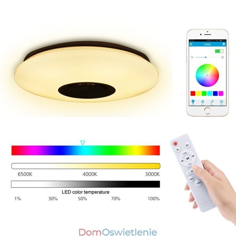 Kolorowa lampa sufitowa do montażu na płasko z funkcją zegara Bluetooth Music Speaker