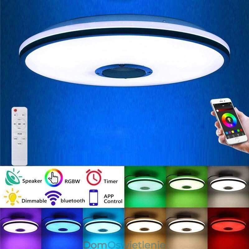 Kolorowa lampa sufitowa do montażu na płasko z funkcją zegara Bluetooth do odtwarzania muzyki