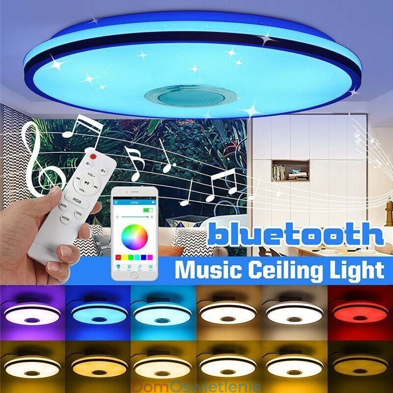 Kolorowa lampa sufitowa do montażu na płasko z funkcją zegara Bluetooth do odtwarzania muzyki