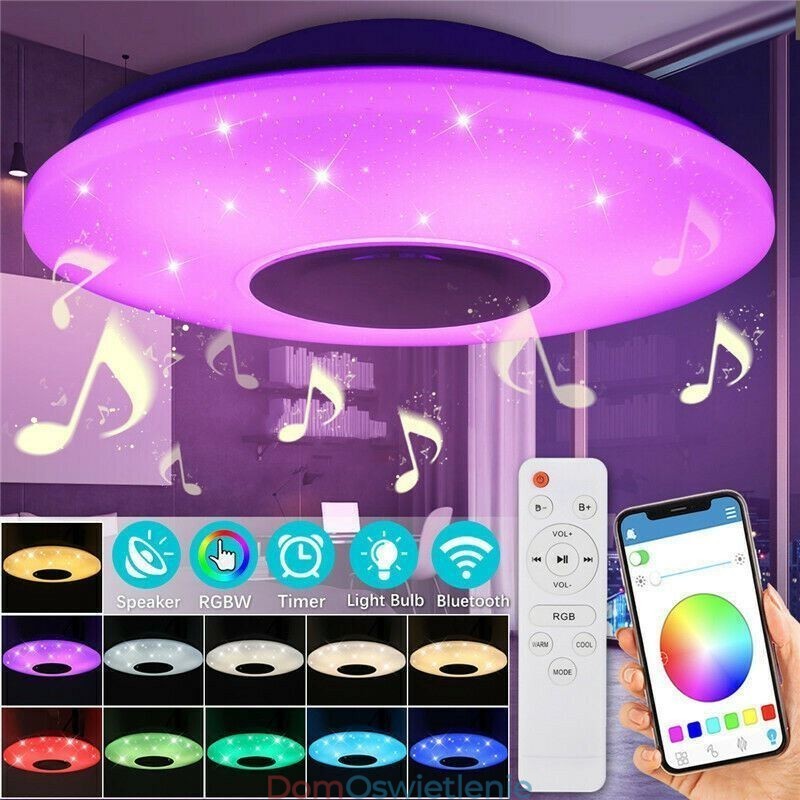 Lampa dekoracyjna do montażu na płasko, sterowanie za pomocą pilota, głośnik Bluetooth, lampa muzyczna