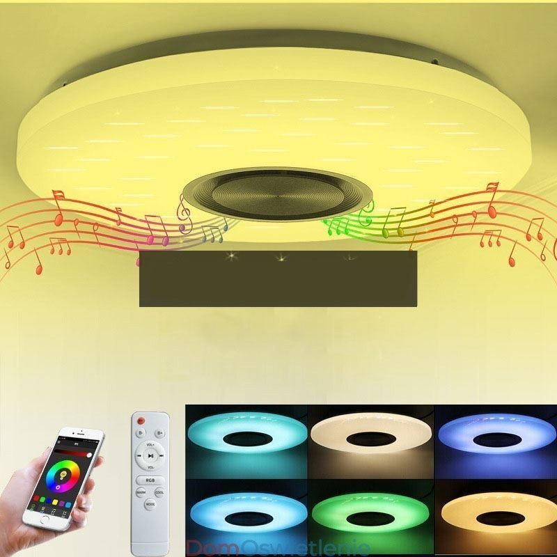 Lampa dekoracyjna do montażu na płasko, sterowanie za pomocą pilota, głośnik Bluetooth, lampa muzyczna