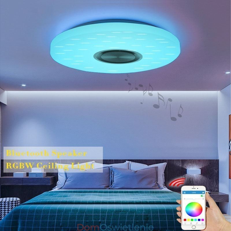 Lampa dekoracyjna do montażu na płasko, sterowanie za pomocą pilota, głośnik Bluetooth, lampa muzyczna