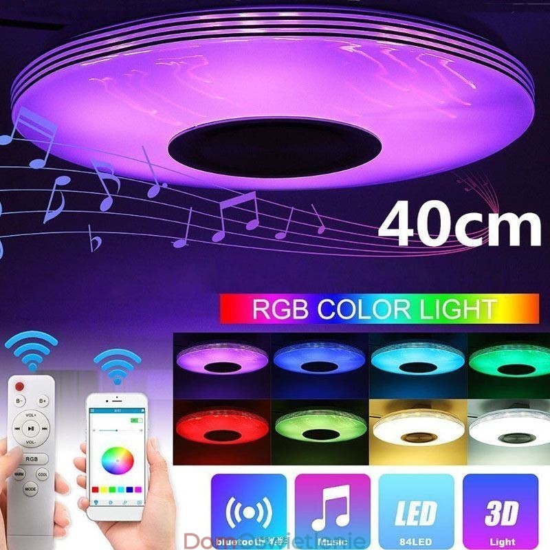 Lampa sufitowa ozdobna do montażu na płasko, pilot zdalnego sterowania, głośnik Bluetooth, lampa muzyczna