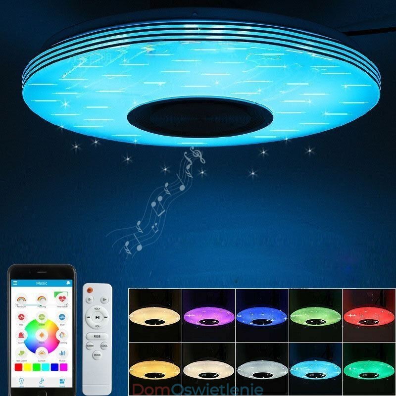 Lampa sufitowa ozdobna do montażu na płasko, pilot zdalnego sterowania, głośnik Bluetooth, lampa muzyczna