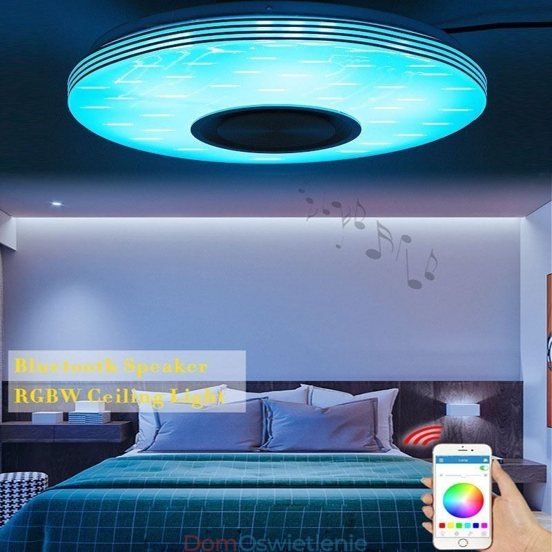 Lampa sufitowa ozdobna do montażu na płasko, pilot zdalnego sterowania, głośnik Bluetooth, lampa muzyczna