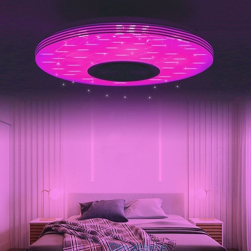 Lampa sufitowa ozdobna do montażu na płasko, pilot zdalnego sterowania, głośnik Bluetooth, lampa muzyczna