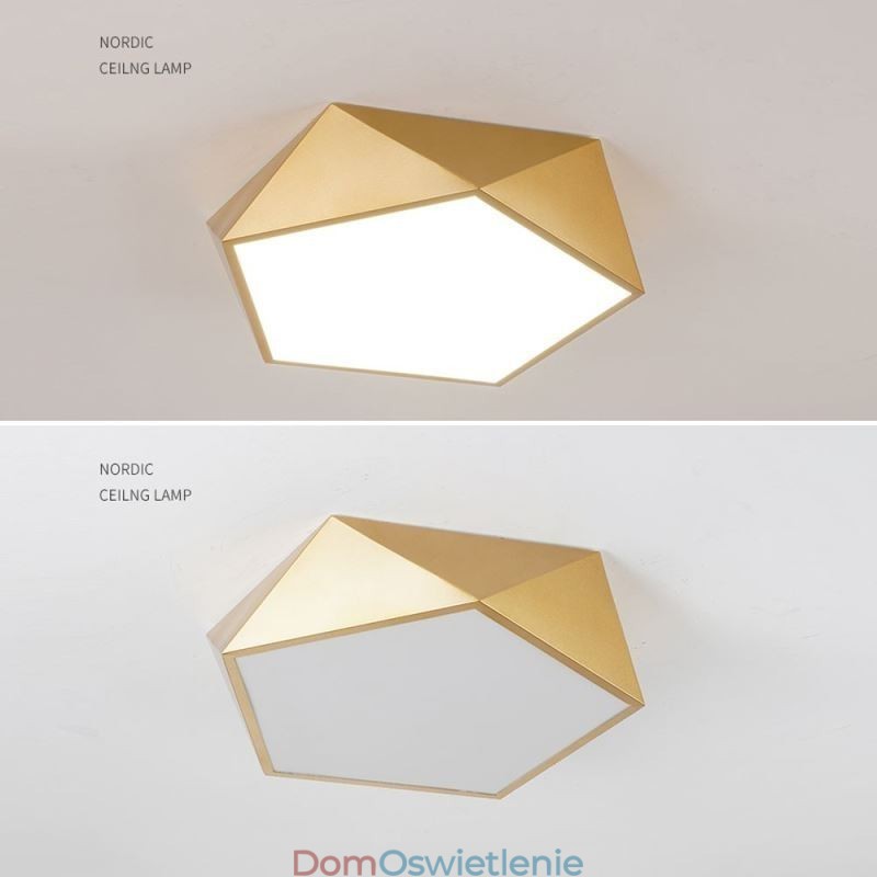 Złota geometryczna lampa sufitowa z akrylu