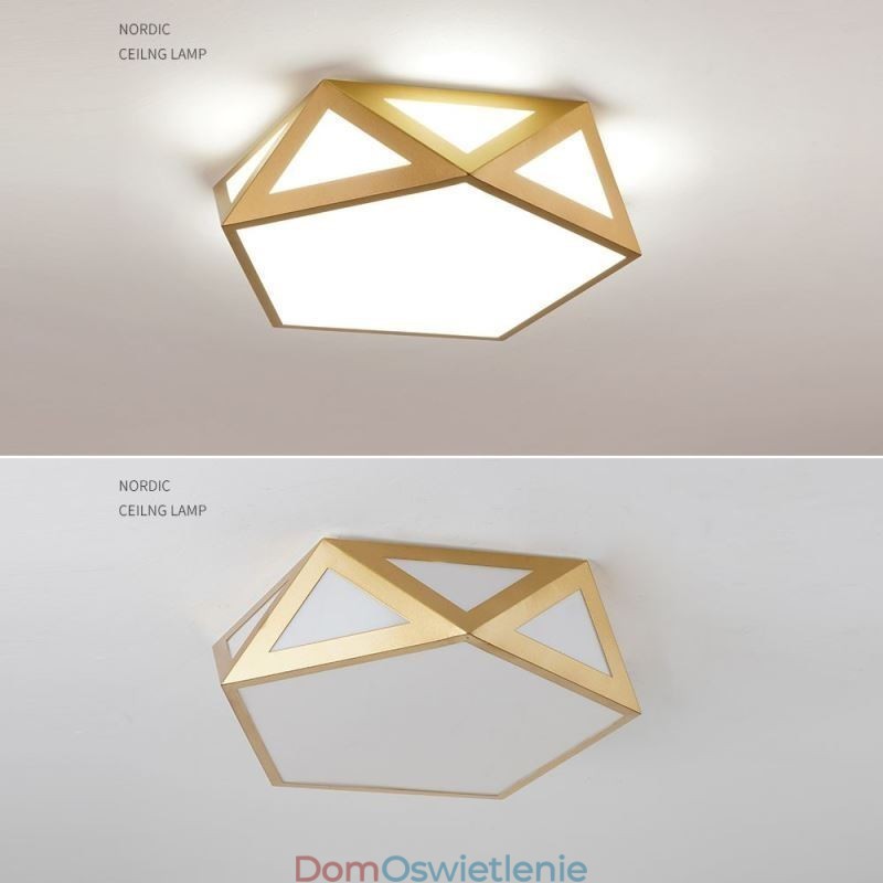 Złota geometryczna lampa sufitowa z akrylu