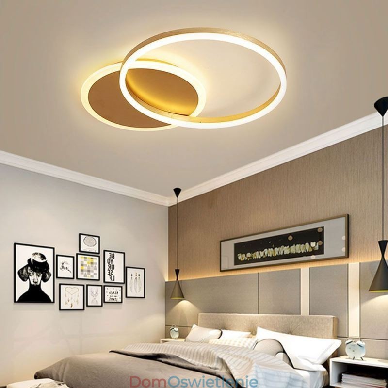 Nowoczesna okrągła złota lampa sufitowa montowana na płasko